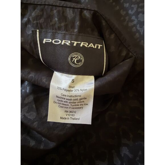 Portrait Black Reversible Hooded Rain Jacket Leopard Print Pockets Women S - Picture 4 of 7